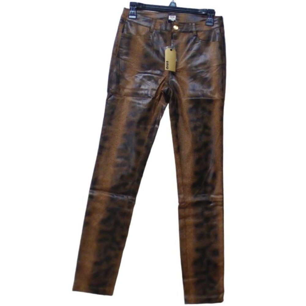 UNIQ women’s Faux-leather, Skinny Ankle Pants, Brown, Medium
